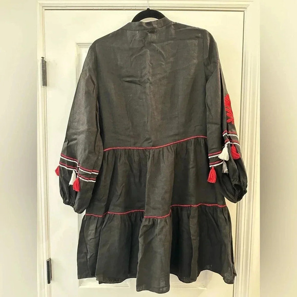 Sachin & Babi Avery Lightweight Linen V-Neck Tassel Mini Dress Size Medium - Picture 3 of 7